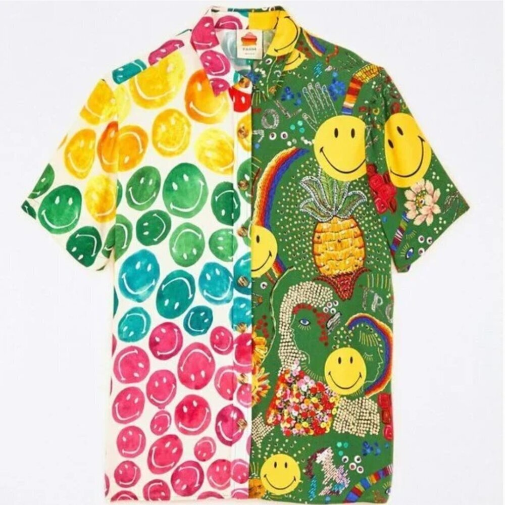 Farm Rio x Mixed Print Smiley Shirt In Mix Print